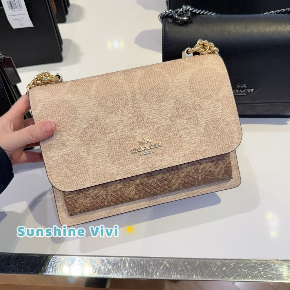 NWT COACH Klare Crossbody Bag In Blocked Signature Canvas CY678 Sand/Tan/Gold